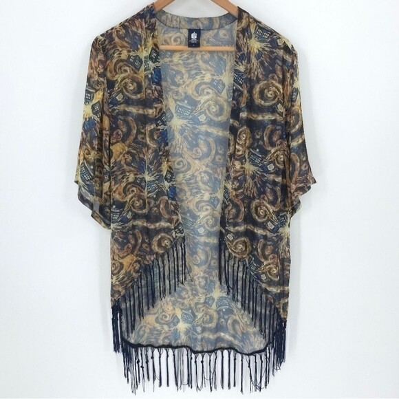 Doctor Who Exploding Tardis Kimono Chiffon Fringe Open Front Comic Con - Picture 1 of 14